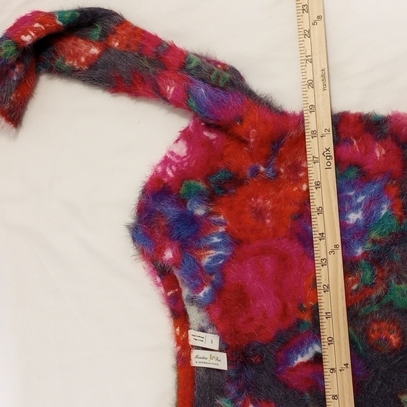 Meadow Rue Anthropologie Womens Fuzzy Sweater Sz MP Floral Pullover Furry Pink - Picture 3 of 5